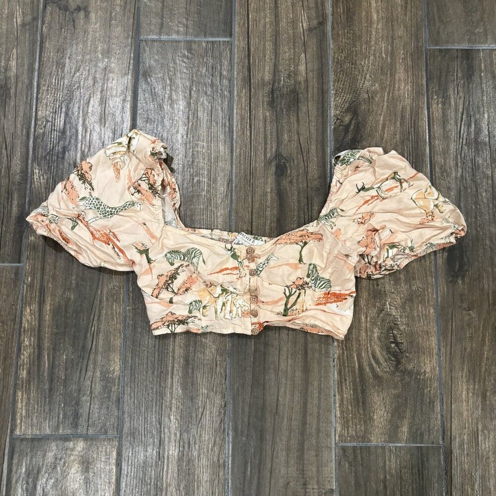 Forever 21 Crop Top Safari Animals Button Front XS (122)